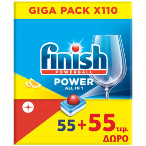 Finish Power All in One 110 Κάψουλες Πλυντηρίου Πιάτων με Άρωμα Λεμόνι