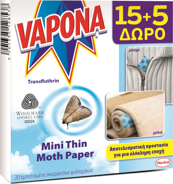 Vapona Mini Thin Moth Paper Σκοροκτόνο 20τμχ - Image 1