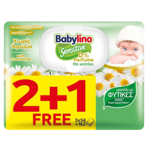 Babylino Sensitive Υποαλλεργικά Μωρομάντηλα χωρίς Οινόπνευμα & Άρωμα με Χαμομήλι 3x54τμχ