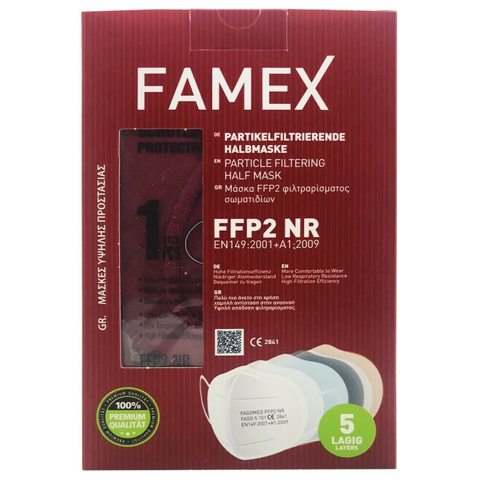 20240110144633_3715d411 Famex Particle Filtering Half Μάσκα Προστασίας FFP2 NR σε Μπορντό χρώμα 10τμχ - Image 1