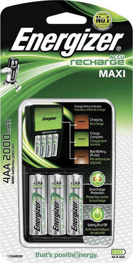 20201209155429_energizer_maxi_charger_4x_aa_2000mah_370195 Energizer ACCU Recharge Maxi Φορτιστής 4 Μπαταριών Ni-MH Μεγέθους AA/AAA Σετ με 4x AA 2000mAh - Image 1