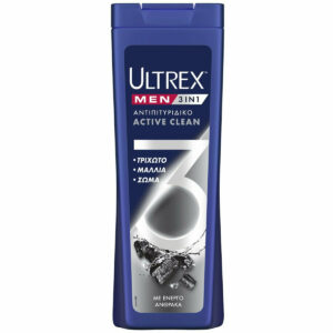 Ultrex Men Active Clean 3 In 1 Σαμπουάν κατά της Πιτυρίδας για Όλους τους Τύπους Μαλλιών 360ml