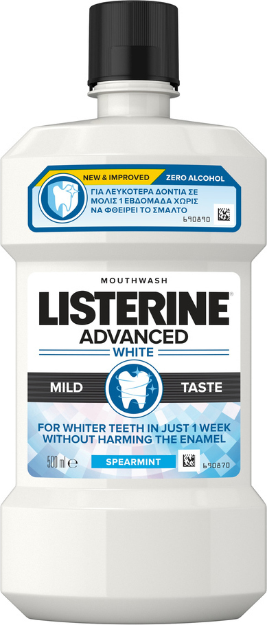 20210406163443_listerine_advanced_white_mild_taste_spearmint_gia_leykansi_500ml Listerine Advanced White Mild Taste Στοματικό Διάλυμα για Λεύκανση 500ml - Image 1