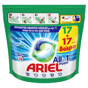 Ariel All in 1 Απορρυπαντικό Ρούχων Alpine 34 Μεζούρες