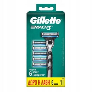 Gillette Mach3 Ξυραφάκι με Ανταλλακτικές Κεφαλές 3 Λεπίδων και Λιπαντική Ταινία 6τμχ και Δώρο η Λαβή