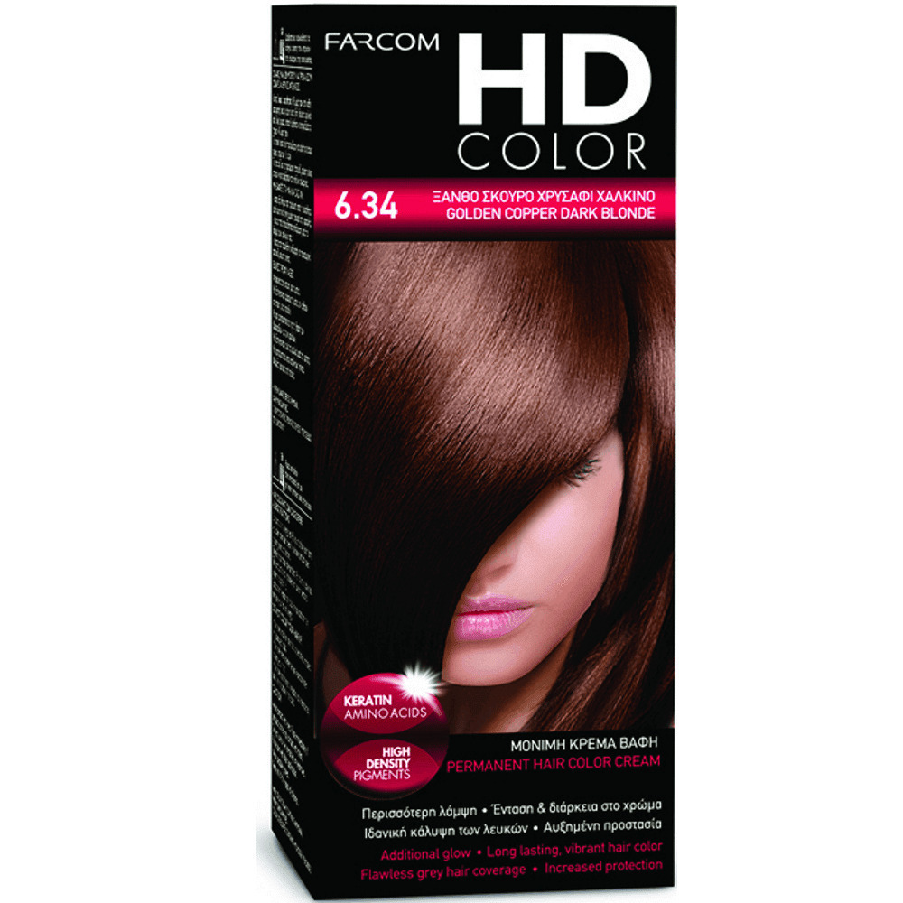 Farcom HD Color 6.34 Ξανθό Σκούρο Χρυσαφί Χάλκινο 60ml - Image 1