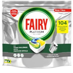 Fairy Platinum All In One Κάψουλες Πλυντηρίου Πιάτων Λεμόνι 104τμχ (52+52 ΔΩΡΟ)