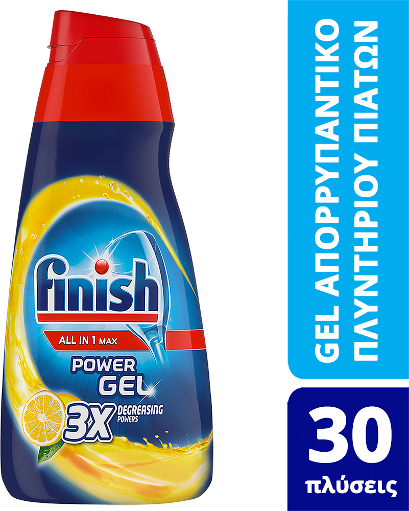 Finish All in One Max Gel Πλυντηρίου Πιάτων με Άρωμα Λεμόνι 600ml 30 Μεζούρες - Image 1