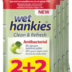 ΜΕΓΑ Wet Hankies Clean & Refresh Antibacterial Green Apple 2 & 2 Δώρο 60τμχ