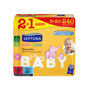 Septona Calm N' Care Chamomile Μωρομάντηλα χωρίς Οινόπνευμα & Parabens με Χαμομήλι 3x80τμχ