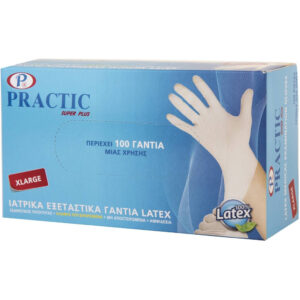 PRACTIC 100ΤΕΜ ΙΑΤΡΙΚΑ ΓΑΝΤΙΑ LATEX  ΜΕ ΠΟΥΔΡΑ (XLARGE) *