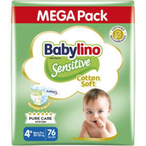 Babylino Πάνες με Αυτοκόλλητο Cotton Soft Sensitive No. 4+ για 10-15kg 76τμχ