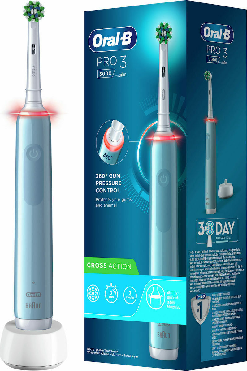 Oral-B Pro 3 3000 Ηλεκτρική Οδοντόβουρτσα με Χρονομετρητή και Αισθητήρα Πίεσης Μπλε - Image 1