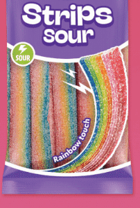FINI ΖΑΧΑΡΩΤΑ SOUR STRIPS (ΓΛΩΣΣΕΣ RAINBOW) 90GR *