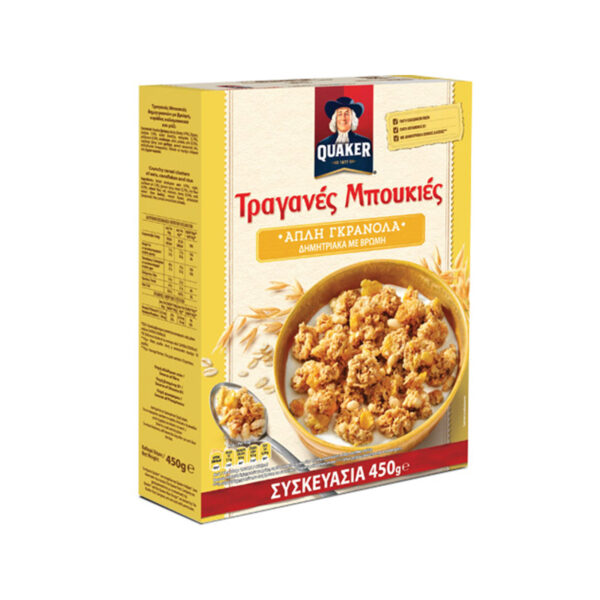 QUAKER ΔΗΜΗΤΡΙΑΚΑ 450gr ΤΡΑΓΑΝΕΣ ΜΠΟΥΚΙΕΣ ΑΠΛΗ ΓΚΡΑΝΟΛΑ * - Image 1