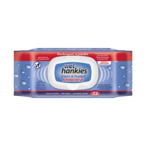 WET HANKIES ΥΓΡΑ ΜΑΝΤΗΛΑΚΙΑ ΑΝΤΙΒΑΚΤΗΡΙΑΚΑ 72ΤΕΜ ΜΠΛΕ *