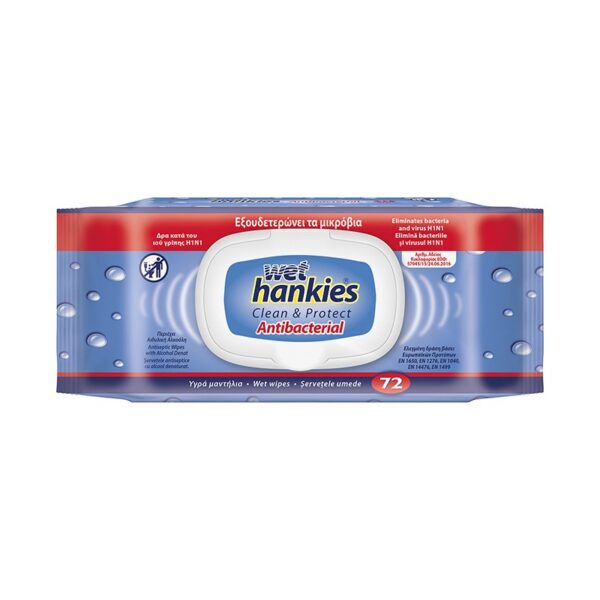 WET HANKIES ΥΓΡΑ ΜΑΝΤΗΛΑΚΙΑ ΑΝΤΙΒΑΚΤΗΡΙΑΚΑ 72ΤΕΜ ΜΠΛΕ * - Image 1