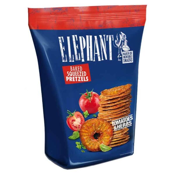 ELEPHANT BAKES SQUEEZED PRETZELS TOMATO&HERBS 70GR * - Image 1