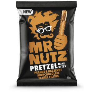 MR NUTZ PRETZEL MINI BITES PEANUT&HAZELNUT MILKCHOCOLATE FLAKES FILLING 120 *