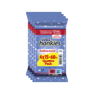 WET HANKIES ΥΓΡΑ ΜΑΝΤΗΛΑΚΙΑ ΑΝΤΙΒΑΚΤΗΡΙΑΚΑ ΚΛΑΣΣΙΚΟ 15τεμ (4X15 QUATTRO PAC *