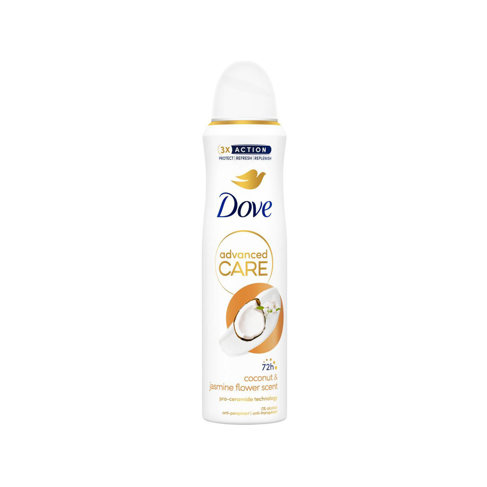 8720181291487_1_1_51FE0516F8B8F14935970204484A2551 Dove Advanced Care Deo coconut & jasmine flower scent 150ml - Image 1