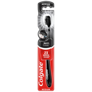 Colgate 360 Black with Charcoal Οδοντόβουρτσα Medium Μαύρο-Πορτοκαλί