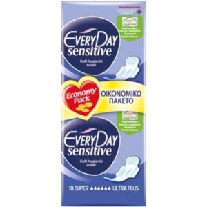 EveryDay Sensitive with Cotton Super Ultra Plus Σερβιέτες με Φτερά, 18τεμ