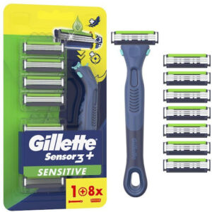 Gillette Sensor3 Sensitive Ξυραφάκι με Ανταλλακτικές Κεφαλές 3 Λεπίδων & Λιπαντική Ταινία για Ευαίσθητες Επιδερμίδες 8τμχ